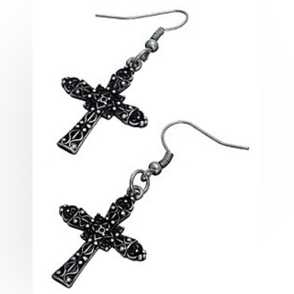 Intricate Black Cross Earrings